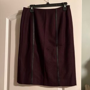 Ann Taylor Loft burgandy skirt with leather piping